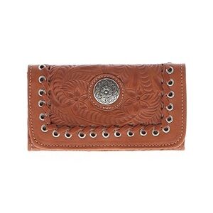 America West Tan Embossed Leather Wallet with Silver Accent